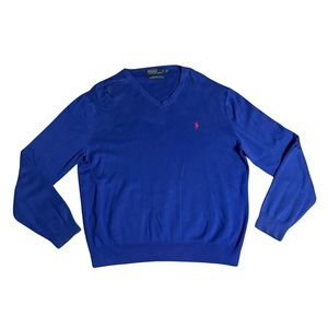 Polo Ralph Lauren Pullover Sweater Blue XL V-Neck 100% Pima Cotton